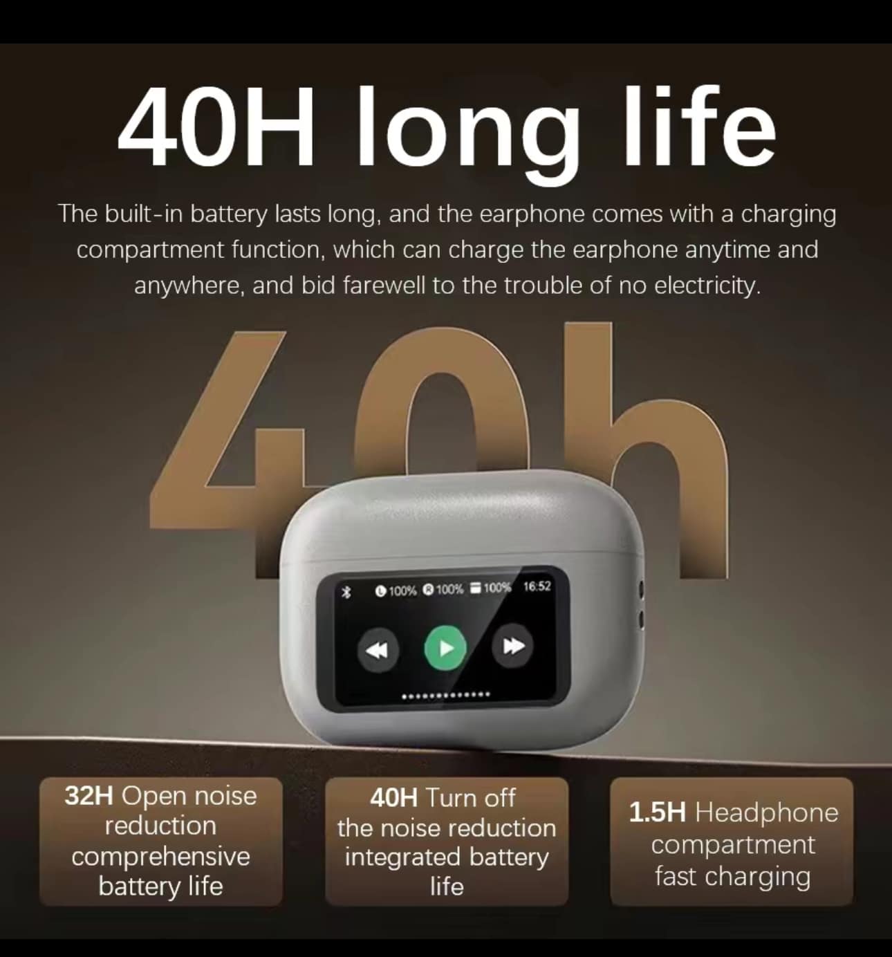 A9 Earbuds Touch Screen ANC/ENC Noise Reduction Touch Control Bluetooth 5.4