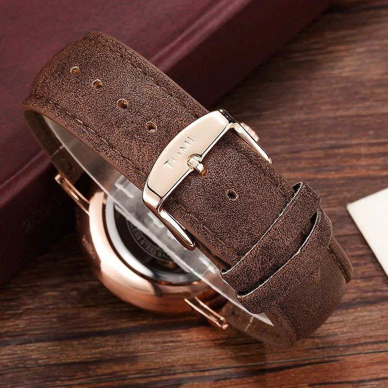 Tomi Brand Slim Luxury Leather Strap Wrist Watch TM107