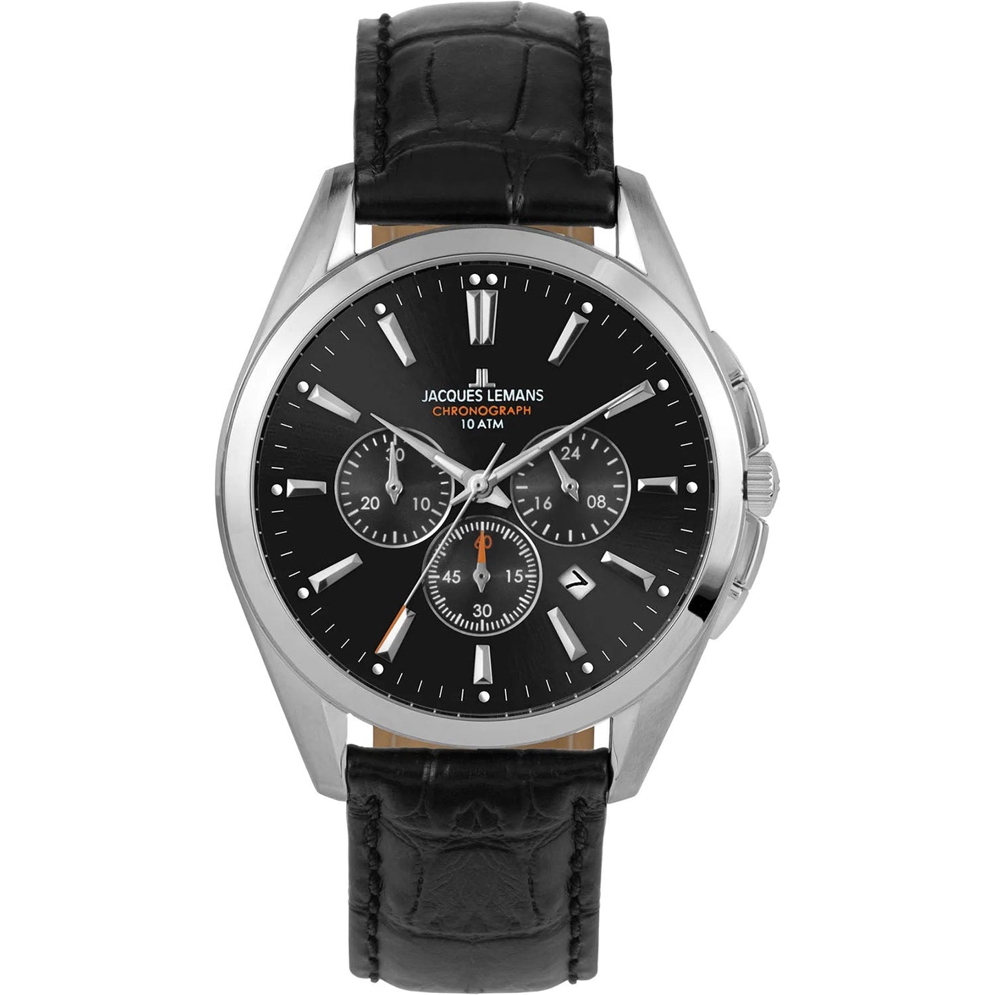 J. Leman Chronograph Luxury Leather Strap Stainless Steel Watch